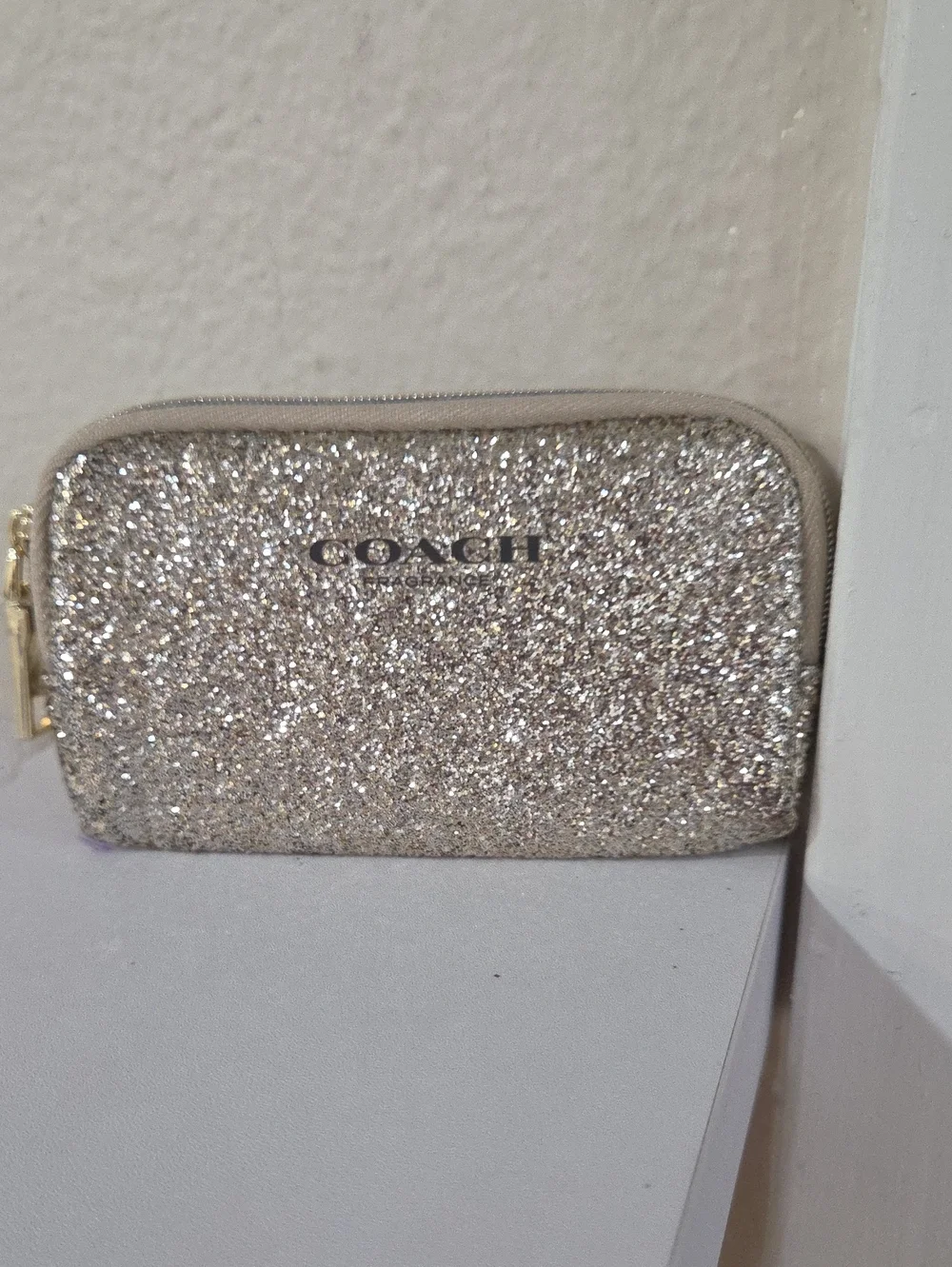 Coach Glitter Zip Cosmetic Pouch in Sparkling Gold